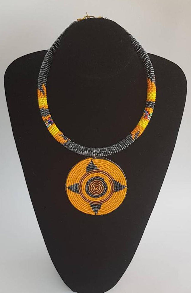Grey Beaded Hand Made Necklace