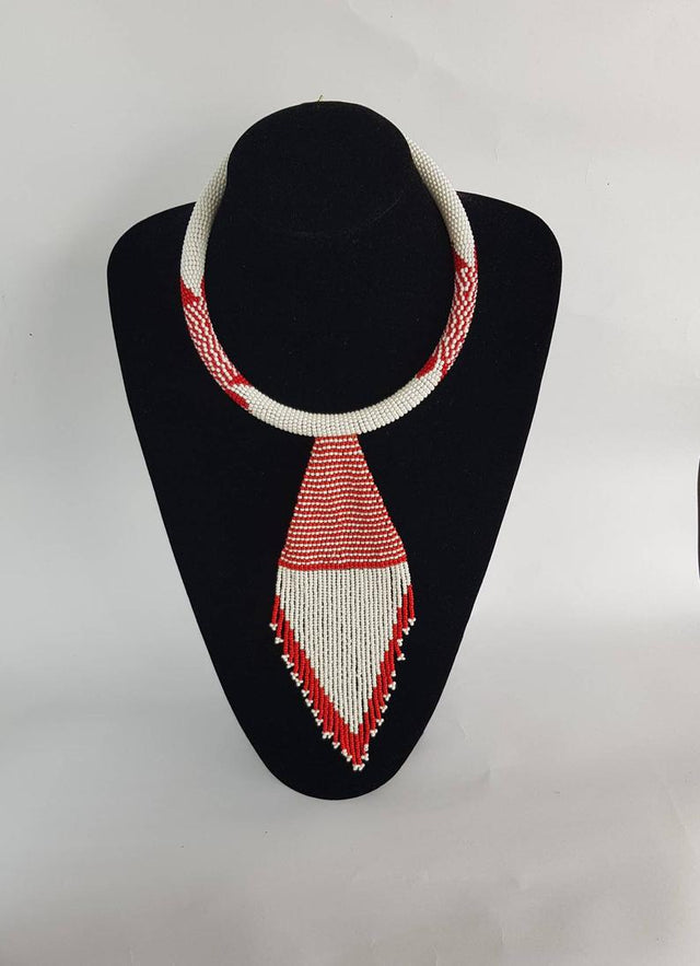 Red and White Drop Hand Made Pendant Necklace