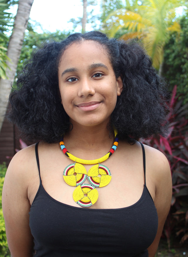 Yellow Hand Made Beaded Pendant