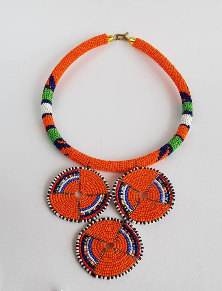 Orange Hand Made Beaded Pendant